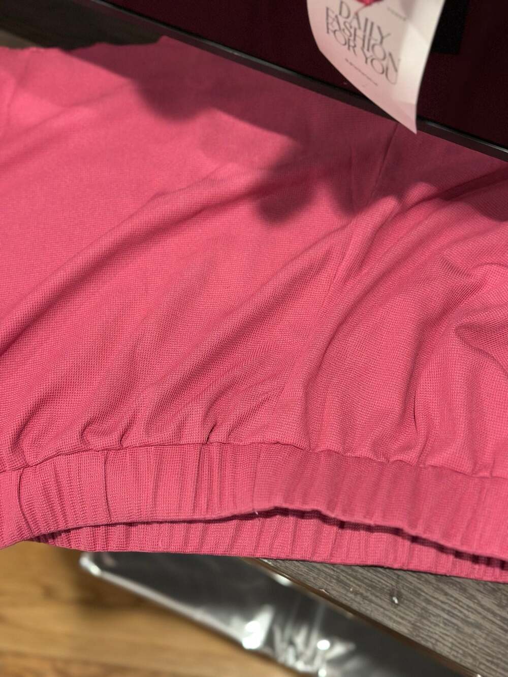 Women's 2 Piece Ribbed Lounge Set T-Shirt and Shorts in Rose Pink - Picture 3 of 5